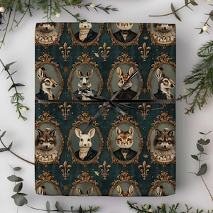 Cottage Core Victorian Woodland Animal Portraits in Frames Gift Wrapping Paper - Vintage Gift Wrap, Holiday Christmas Baby Shower image 4