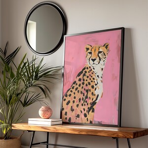 Pink Leopard Painting Matte Vertical Poster Art Print - Modern Home Decor, Maximalist Aesthetic Trendy Wall Poster, Eclectic Dorm, Cheetah image 6
