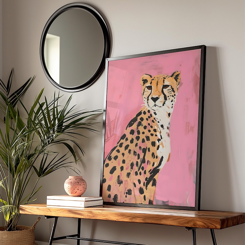 Pink Leopard Painting Matte Vertical Poster Art Print - Modern Home Decor, Maximalist Aesthetic Trendy Wall Poster, Eclectic Dorm, Cheetah image 6