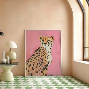 Pink Leopard Painting Matte Vertical Poster Art Print - Modern Home Decor, Maximalist Aesthetic Trendy Wall Poster, Eclectic Dorm, Cheetah image 3