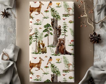 Woodland Life Gift Wrapping Paper Sheets - Bear, Deer, Owl, Bird, Cottage Core Gift Wrap, Birthday, Baby Shower, Christmas, Natural Holiday