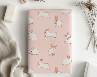 Bunny Rabbit Minimalist Pink Spring Easter Gift Wrapping Paper Sheets - Baby Shower, Birthday Gift Wrap, Kids Wrapping Paper Gift, Animal