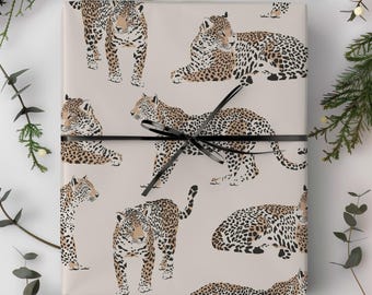 Leopard Beige Minimalist Gift Wrapping Paper Sheets - Birthday - Boho Aesthetic - Vintage Animal - Birthday - Christmas - Bridal Shower
