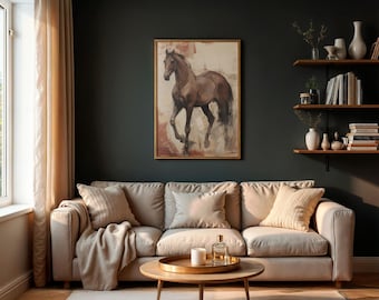 Wild Horse Running Free Painting Style Matte Vertical Poster Art Print - Rustic Chic Wall Decor, Vintage Antique Aesthetic, Equestrian Home