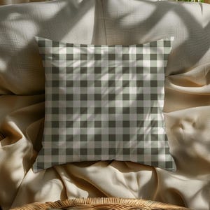 Farmhouse Green Plaid Square Throw Pillow