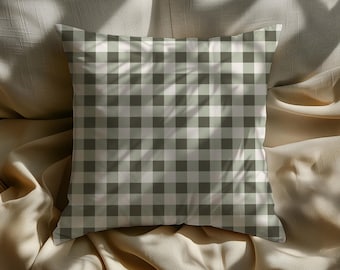 Farmhouse Green Plaid Square Throw Pillow
