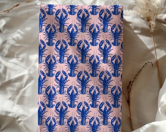 Blue Lobster with Pink Background Nautical Gift Wrapping Paper Sheets - Birthday Bridal Shower Baby Shower, Funny Gift Wrap, Preppy Wrapping