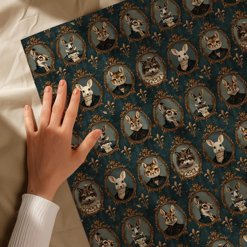 Cottage Core Victorian Woodland Animal Portraits in Frames Gift Wrapping Paper - Vintage Gift Wrap, Holiday Christmas Baby Shower image 7