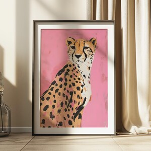 Pink Leopard Painting Matte Vertical Poster Art Print - Modern Home Decor, Maximalist Aesthetic Trendy Wall Poster, Eclectic Dorm, Cheetah image 5