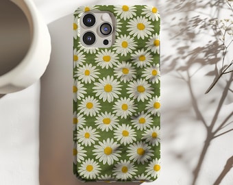 Daisy Retro Funky Green Tough Phone Case - iPhone & Galaxy, Flower Power, Cute Spring Summer Phone Cover, Phone Accessory, Groovy Aesthetic
