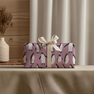 Purple Penguin Gift Wrapping Paper Sheets - Holiday Gift Wrap, Christmas Wrapping, Kids Gift Wrap, Winter, Animal, Baby Shower, Birthday image 2