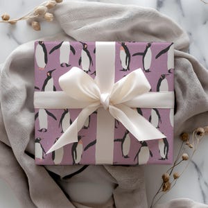 Purple Penguin Gift Wrapping Paper Sheets - Holiday Gift Wrap, Christmas Wrapping, Kids Gift Wrap, Winter, Animal, Baby Shower, Birthday image 4