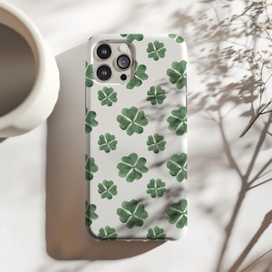 Lucky Four Leaf Clover Green Watercolor St. Patrick&#39;s Day Irish Tough Phone Case - iPhone & Samsung Galaxy