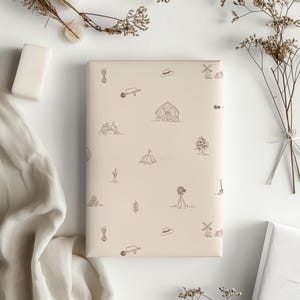 Minimalist Farm Doodle Beige - Brown Gift Wrapping Paper Sheets - Birthday - Baby Shower Gift - Abstract Unique Adorable - Boho Farm Animal