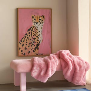 Pink Leopard Painting Matte Vertical Poster Art Print - Modern Home Decor, Maximalist Aesthetic Trendy Wall Poster, Eclectic Dorm, Cheetah image 2