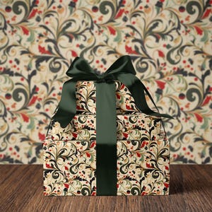 Vintage Red, Green & Gold Victorian Christmas Swirl Print Gift Wrapping Paper - Traditional Classic, Elegant Holiday Gift, Antique Winter image 2