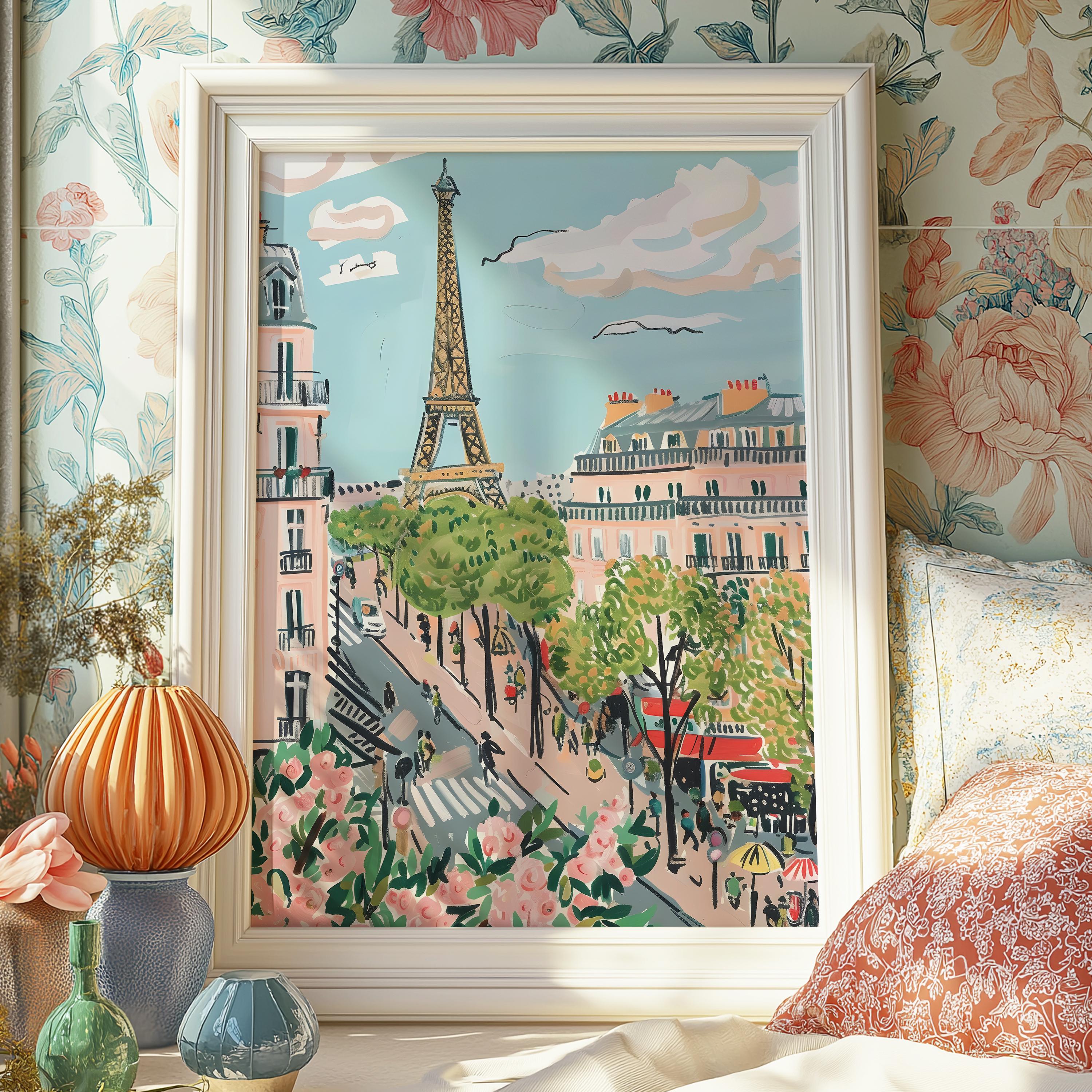 Whimsical Paris Eiffel Tower Matte Vertical Poster Art Print - Cute Wall Decor, Housewarming Gift, Gallery Wall, Nursery, Office, Trendy