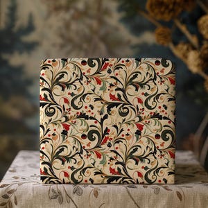 Vintage Red, Green & Gold Victorian Christmas Swirl Print Gift Wrapping Paper - Traditional Classic, Elegant Holiday Gift, Antique Winter image 1