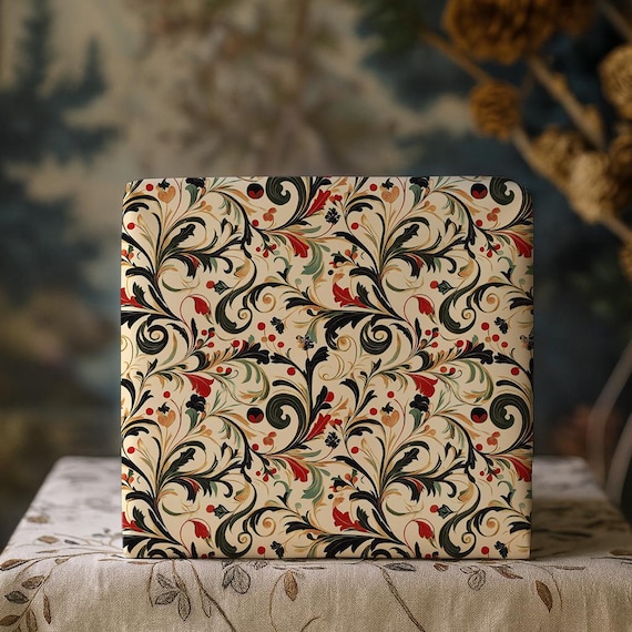 Vintage Red, Green & Gold Victorian Christmas Swirl Print Gift Wrapping Paper - Traditional Classic, Elegant Holiday Gift, Antique Winter