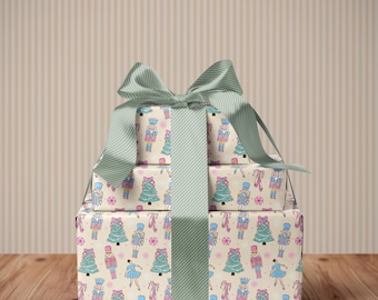 Whimsical Pastel Nutcracker and Ballerina Coquette Christmas Gift Wrapping Paper Sheets - Holiday Gifting, Kids Gift Wrap, Pink Winter