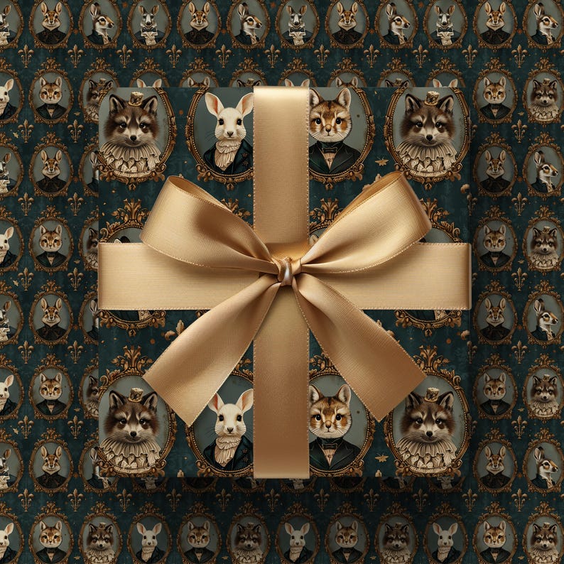 Cottage Core Victorian Woodland Animal Portraits in Frames Gift Wrapping Paper - Vintage Gift Wrap, Holiday Christmas Baby Shower image 6