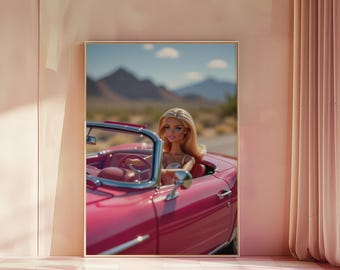 Babe Doll in Pink Convertible Matte Vertical Poster Art Print - Maximalist Wall Art, Modern Home Decor, Dorm, Black Aesthetic, Housewarming