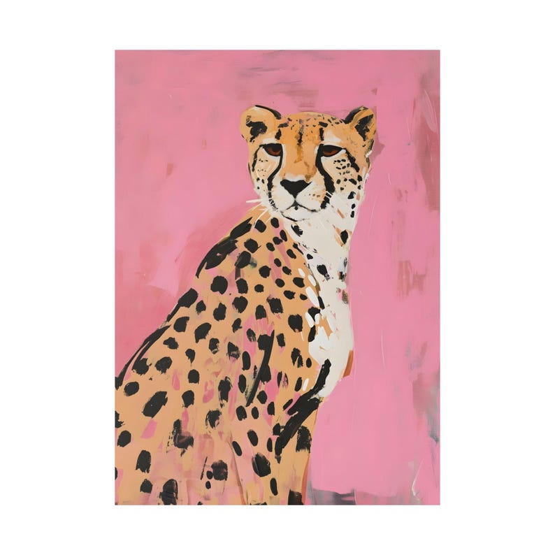 Pink Leopard Painting Matte Vertical Poster Art Print - Modern Home Decor, Maximalist Aesthetic Trendy Wall Poster, Eclectic Dorm, Cheetah image 8
