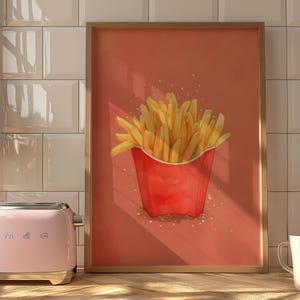 Whimsical French Fries Matte Vertical Poster Art Print - Kitchen Decor, Dining Room Gallery Wall, Modern Home Decor, Trendy Art Print, Dorm