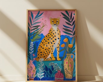 Colorful Cat Leopard Cheetah Matte Vertical Poster Art Print - Trendy Wall Art Modern Home Decor, Gallery Wall  Art, Maximalist, Eclectic