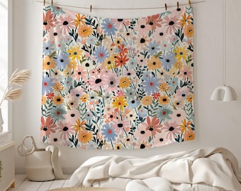 Wildflower Meadow Vibrant Floral Design - Velveteen Plush Throw Blanket