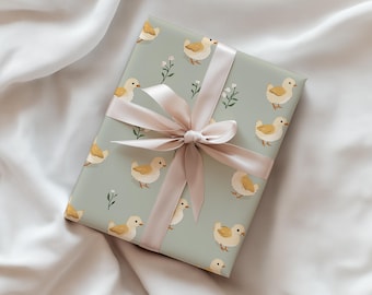 Feuilles de papier cadeau charmant poussin vert pâle - baby shower, cadeau pour enfants, printemps de Pâques, emballage cadeau neutre, cadeau d'anniversaire