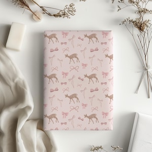 Coquette Deer and Bow Pink Wrapping Paper Sheets - Birthday Gift Wrap, Girly Aesthetic, Pink Vibes, Baby Shower, Holiday Wrapping, Cute Gift