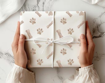 Dog Bone and Paw Print Minimalist Gift Wrapping Paper Sheets - Birthday, Pet Lovers Gift, Simple, Kids Gift Wrap, Puppy Shower, Christmas