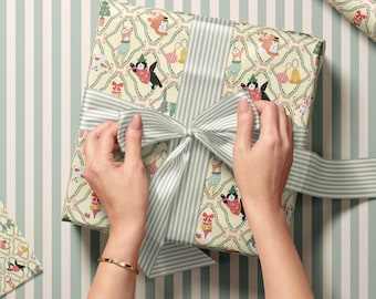 Whimsical Christmas Cats Pastel Gift Wrapping Paper Sheets - Holiday Gifting Accessories, Winter Felines, Kids Gift, Pet Gifts