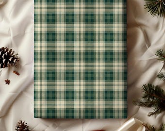 Green & Cream Plaid Tartan Gift Wrapping Paper - Christmas Gift Wrap, Holiday Gifting, Traditional Wrap, Gift Wrap for Him