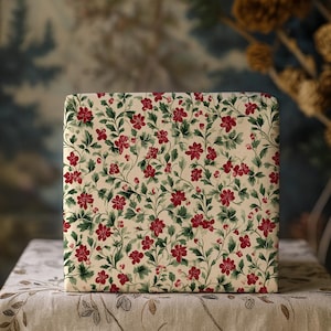 Victorian Burgundy Red & Green Antique Floral Holiday Gift Wrapping Paper - Traditional Christmas Gift Wrap, Baroque Winter, Rustic Flower