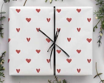 Mini Red Minimalist Heart Gift Wrapping Paper Sheets - Anniversary, Valentine's Day Gift Wrap, Wedding Gift, Bridal Shower, Birthday, Love