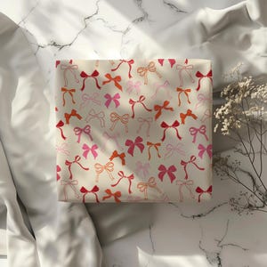 Coquette Pink and Red Whimsical Bow Gift Wrapping Paper Sheets - Birthday Gift Wrap - Baby Shower - Bridal Shower Wedding Gift Wrap - Kids