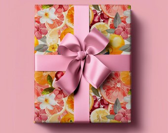 Citrus Floral Pomegranate, Orange & Grapefruit Gift Wrapping Paper - Tropical Birthday Gift Wrap, Bridal Shower, Elegant Wrapping, Aesthetic