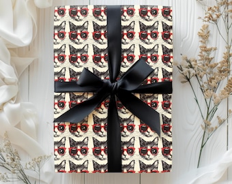 Cool Cat with Red Glasses Gift Wrapping Paper Sheets - Birthday Gift Wrap, Baby Shower, Trendy, Kids Party, Animal Lover, Funny Wrapping