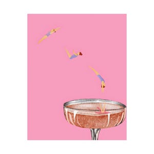 Diving into Champagne Coupe Glass Matte Vertical Poster Art Print - Eclectic Preppy Maximalist Aesthetic, Trendy Wall Poster, Bar Decor Pink image 8