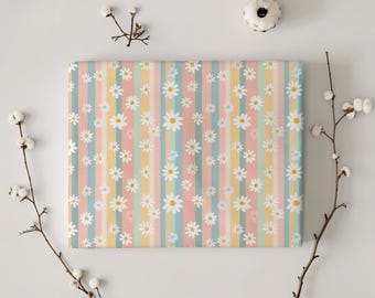 Rainbow Daisy Pastel Gift Wrapping Paper Sheets - Birthday, Baby Shower, Retro Gift Wrap, Spring Summer, Mother's Day Gifting, Kids Wrapping