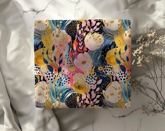 Papier cadeau floral abstrait artistique, coloré et vibrant - Style bohème - Idéal pour une fête prénuptiale, un anniversaire ou tout autre cadeau original.
