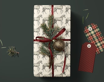 Vintage Horse Equestrian Simple Gift Wrapping Paper - Christmas Gifting Accessories, Antique Aesthetic, Winter Holiday, Birthday