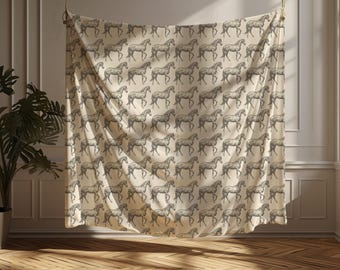Rustic Horse Equestrian Print Velveteen Plush Throw Blanket - Cabin Chic Home Decor, Americana Vintage Living, Quiet Luxury Aesthetic