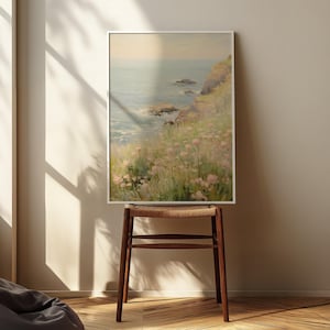 Falaise côtière avec scène de paysage de fleurs roses, affiche verticale mate, impression d'art - décoration d'intérieur chic côtière, art mural de plage, impression peinte image 5