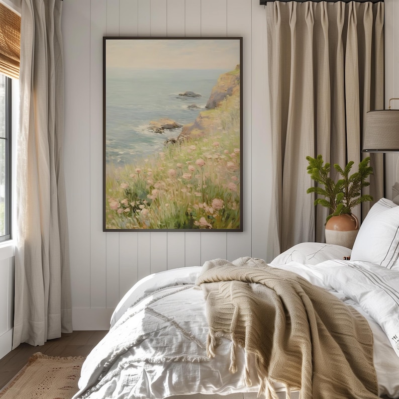 Falaise côtière avec scène de paysage de fleurs roses, affiche verticale mate, impression d'art - décoration d'intérieur chic côtière, art mural de plage, impression peinte image 7