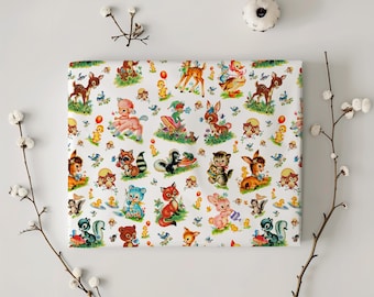 Vintage Storybook Animal Characters Gift Wrapping Papers - Retro Baby Shower - Birthday - Springtime - Nostalgic Gift Wrap Sheets Kids Party