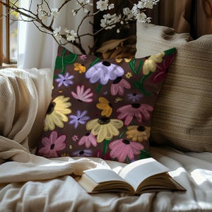 Cottage Core Folksy Colorful Floral Square Throw Pillow - Boho Aesthetic - Surprise Song Home Decor - Living Room Accessories - Music Gift
