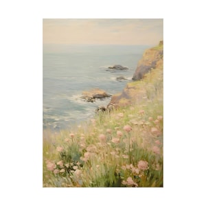 Falaise côtière avec scène de paysage de fleurs roses, affiche verticale mate, impression d'art - décoration d'intérieur chic côtière, art mural de plage, impression peinte image 8